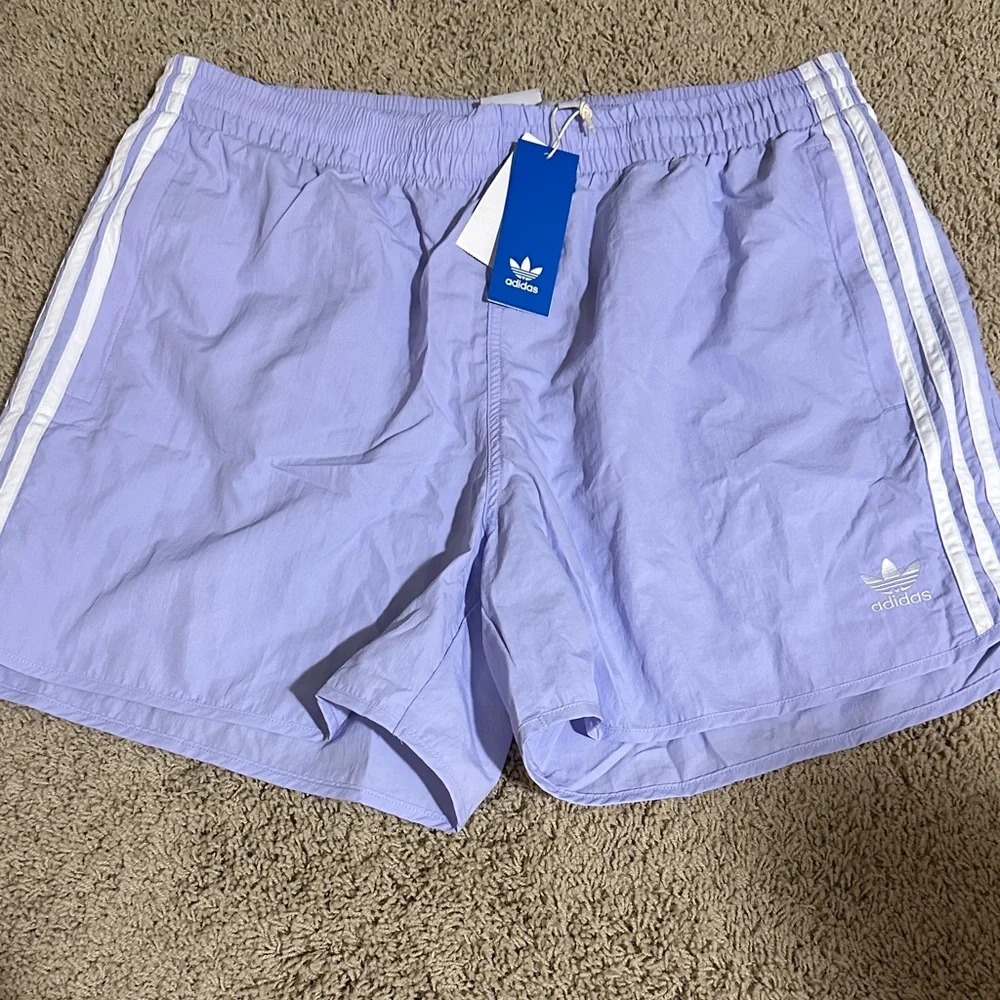 New XL men’s Adidas Lavender Shorts with White Stripes - Picture 1 of 6